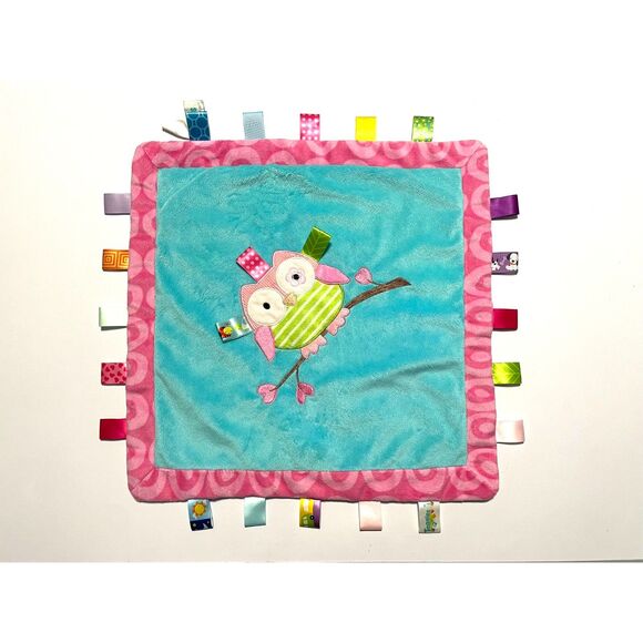 Taggies Owl Baby Security Blanket by Mary Meyer Plush &‎ Silky Blue Pink Green - Picture 1 of 3